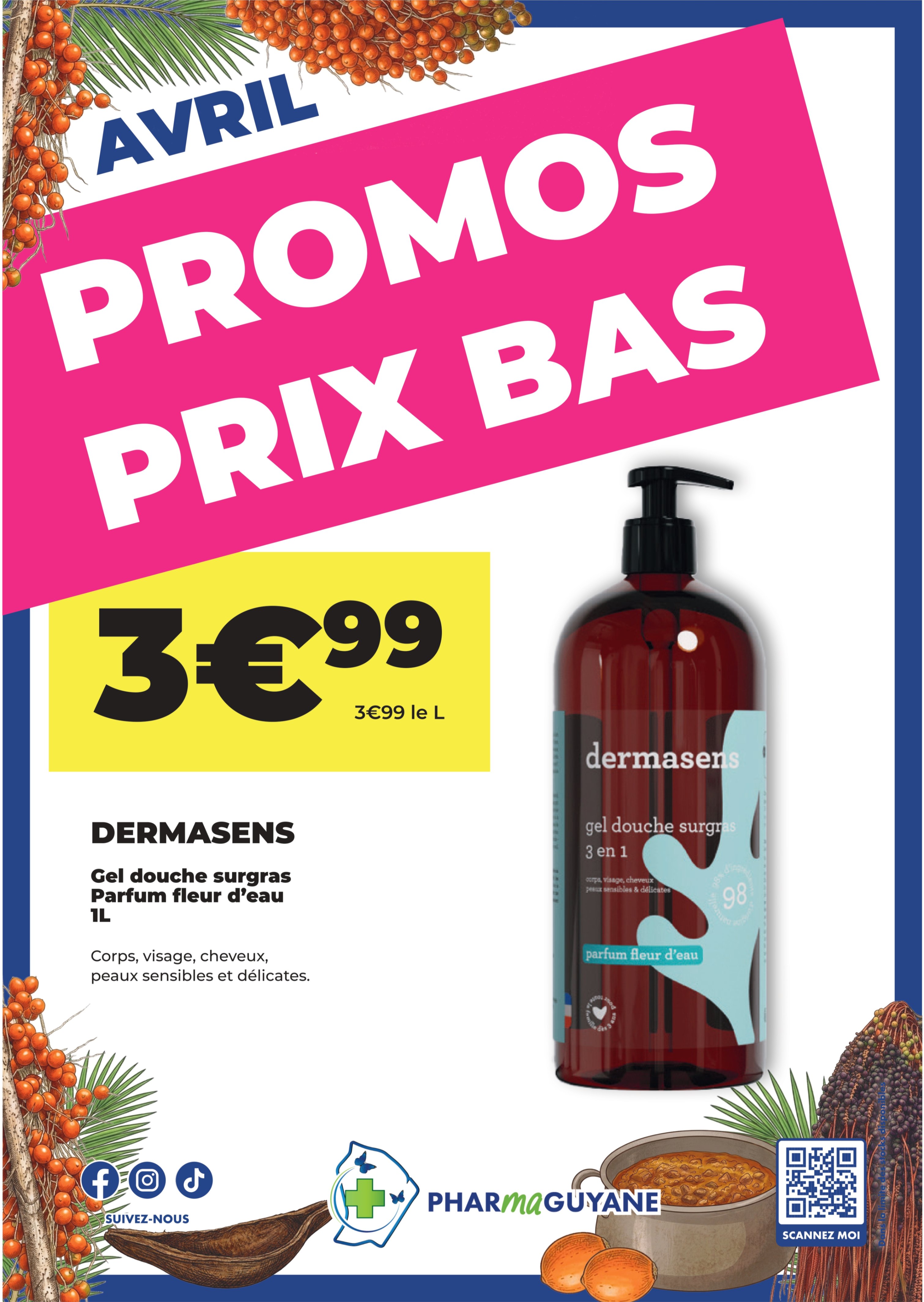 DERMASENS Gel douche surgras Parfum fleur d'eau 1L