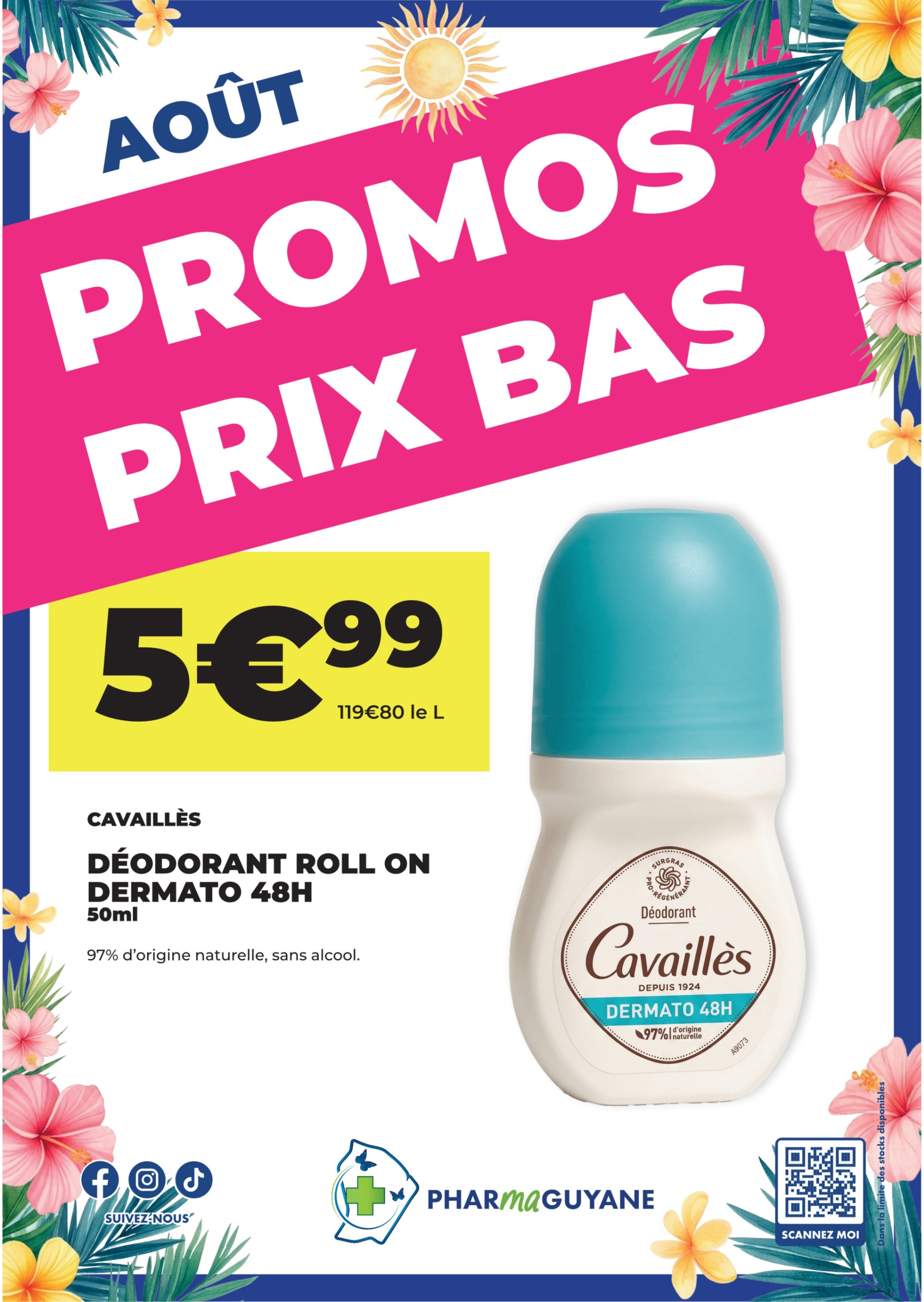 CAVAILLÈS Déodorant roll on dermato 48H