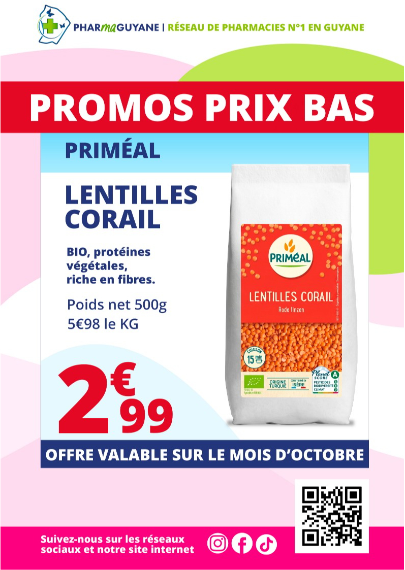 PRIMÉAL Lentilles corail